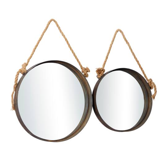 Brown Metal Industrial Hanging Wall Mirrors, 2ct.